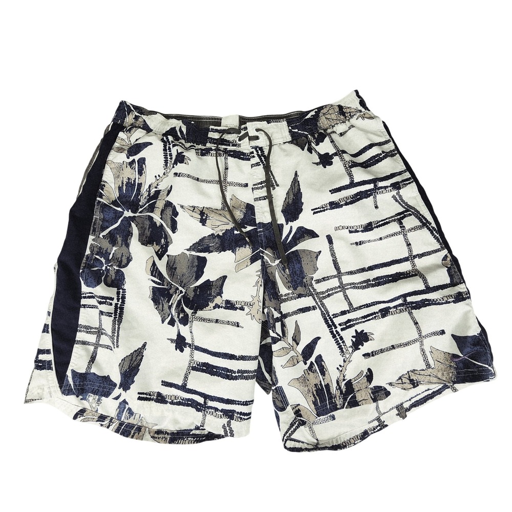 Nike Swim Trunks 34 x8 Mens Floral Blue Gray‎ White Mesh Lined Beach 19" Aloha